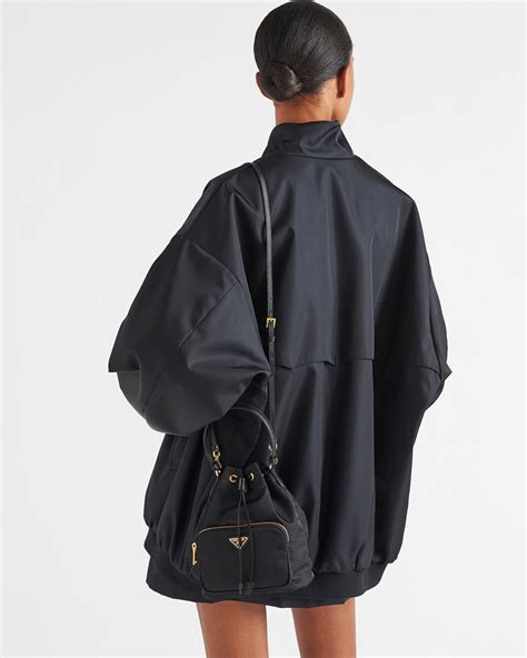 prada nylon bucket bag outfit
